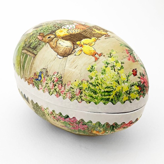6" Peter Rabbit Bunnies with Egg Basket Papier Mache Easter Egg Container ~ Germany